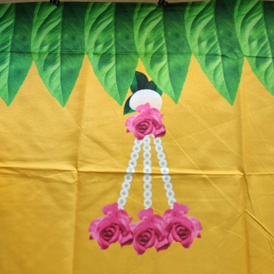 5'x8' Indian Kolam with Rose Tassels Yellow Backdrop (Taiwan Cloth)