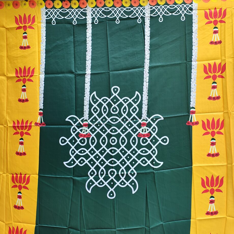 8'x5' Kolam & Lotus Yellow/Green Backdrop (Taiwan Cloth)