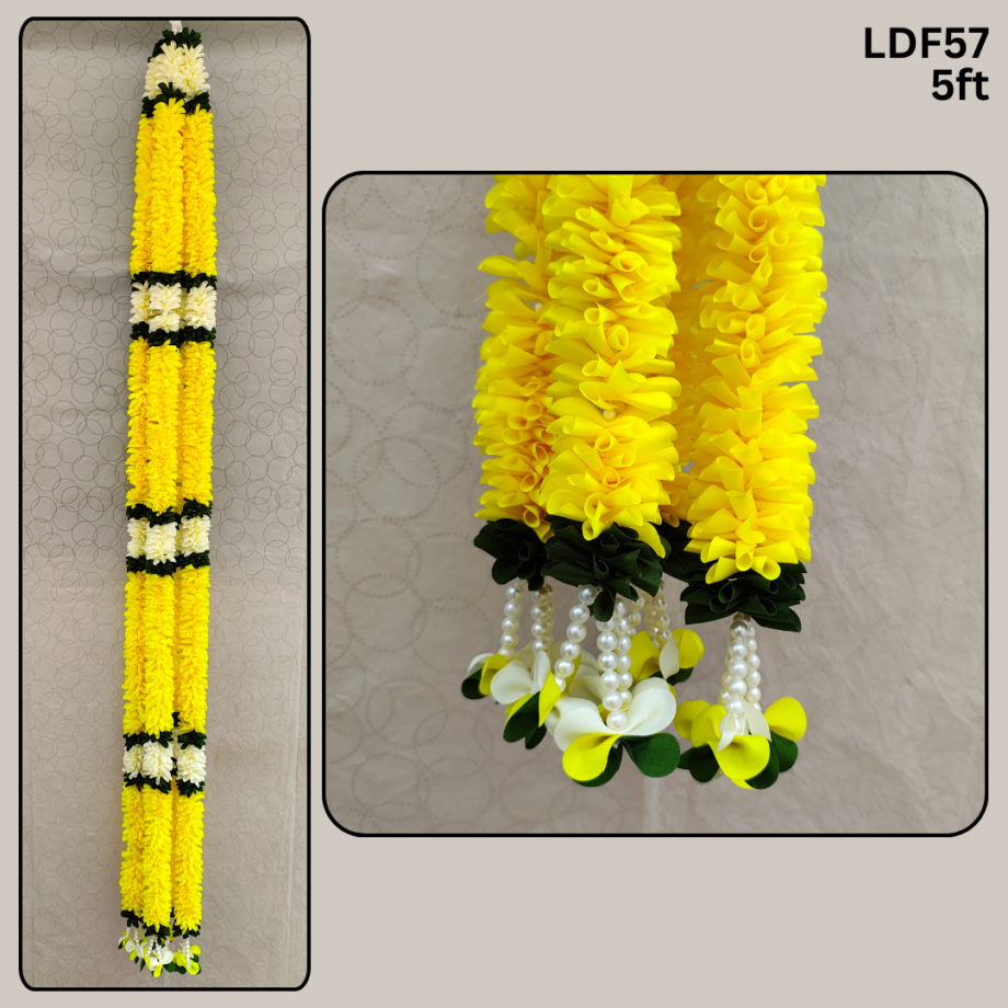 Pair of Yellow Mogra Garland with Pearl Hangings