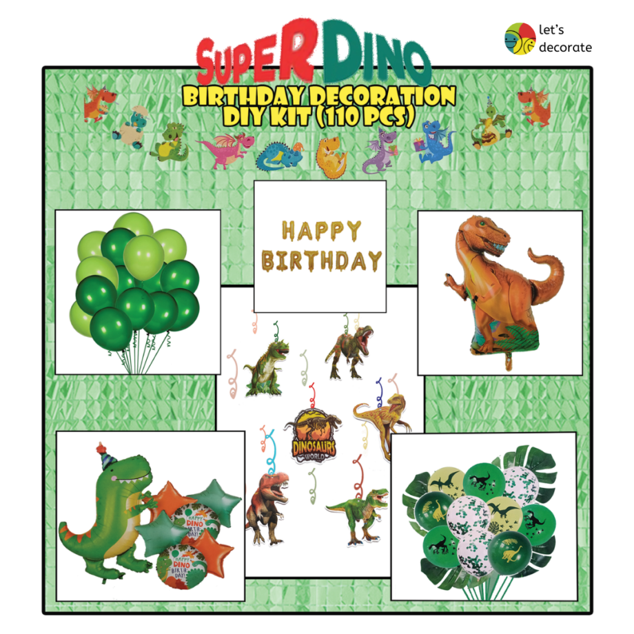 Super Dino Birthday DIY Decoration Kit (110 pcs)