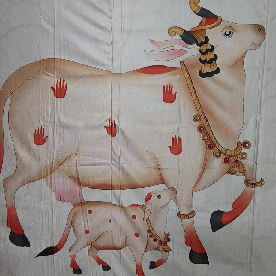 8'x8' Gomaatha Backdrop [Pichwai Cow & Calf] (Crush Cloth)