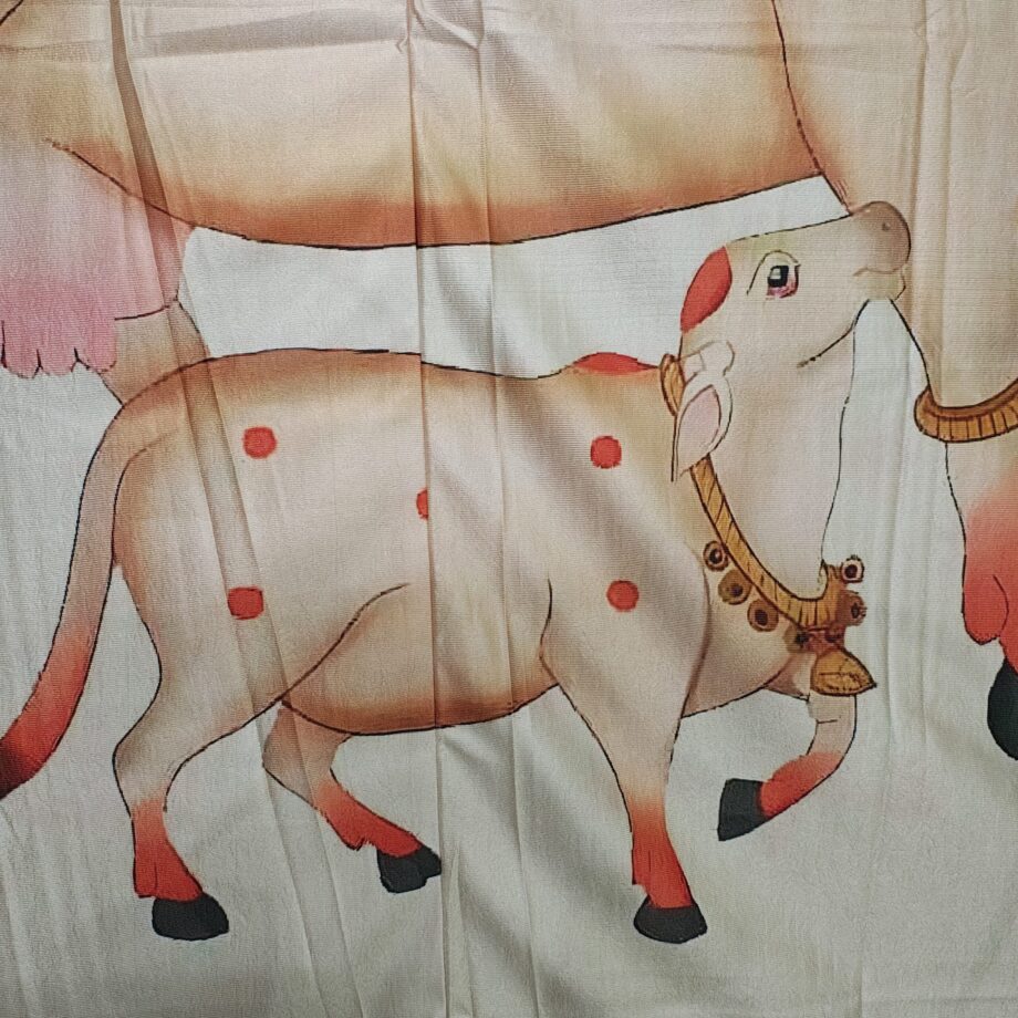 8'x8' Gomaatha Backdrop [Pichwai Cow & Calf] (Crush Cloth)