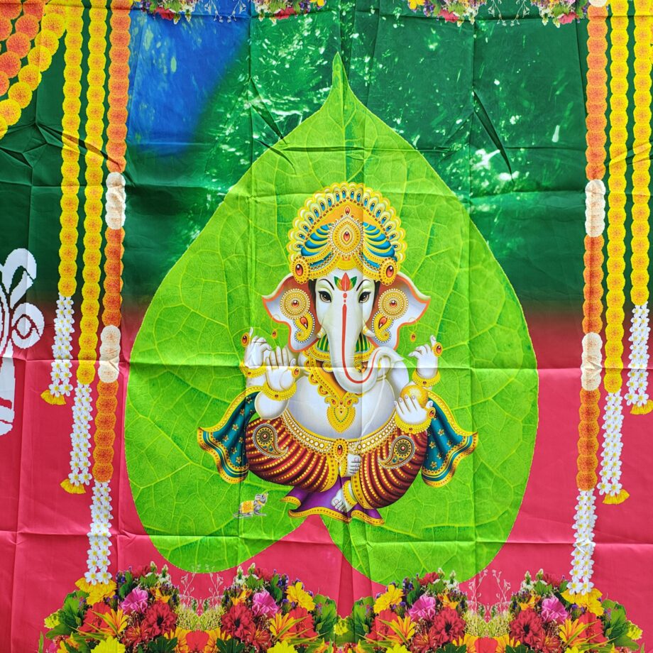 5'x8' Ganesh with Shanku Chakra Design Backdrop (Taiwan Cloth)