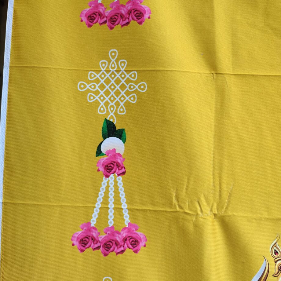 4'x8' Ganesh with Yellow Backdrop with Kolam Design (Crush Cloth)