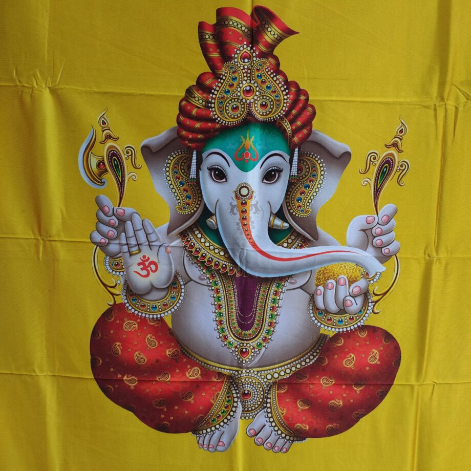 4'x8' Ganesh with Yellow Backdrop with Kolam Design (Crush Cloth)