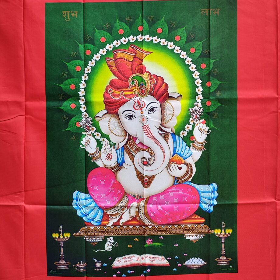 8'x5' Red Ganesh with Yellow Lotus Backdrop Cloth(Taiwan cloth)