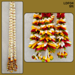 Pair of White Petal Garlands with Green-Mustard-Red Pineapple Cut Bunches