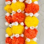 Pair of Yellow & Orange Small Marigold Garlands with Jasmine Buds