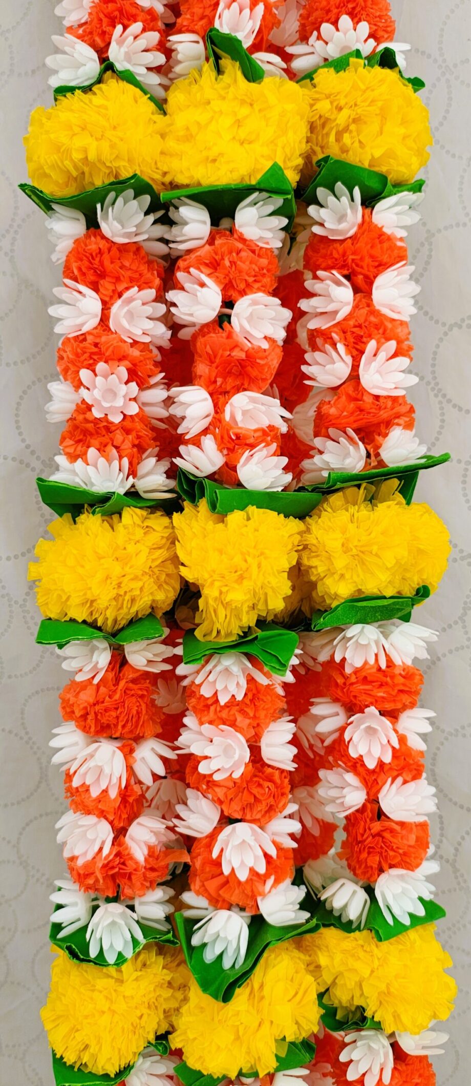 Pair of Orange Marigold Garlands Studded with Mogra and Lily Tassels