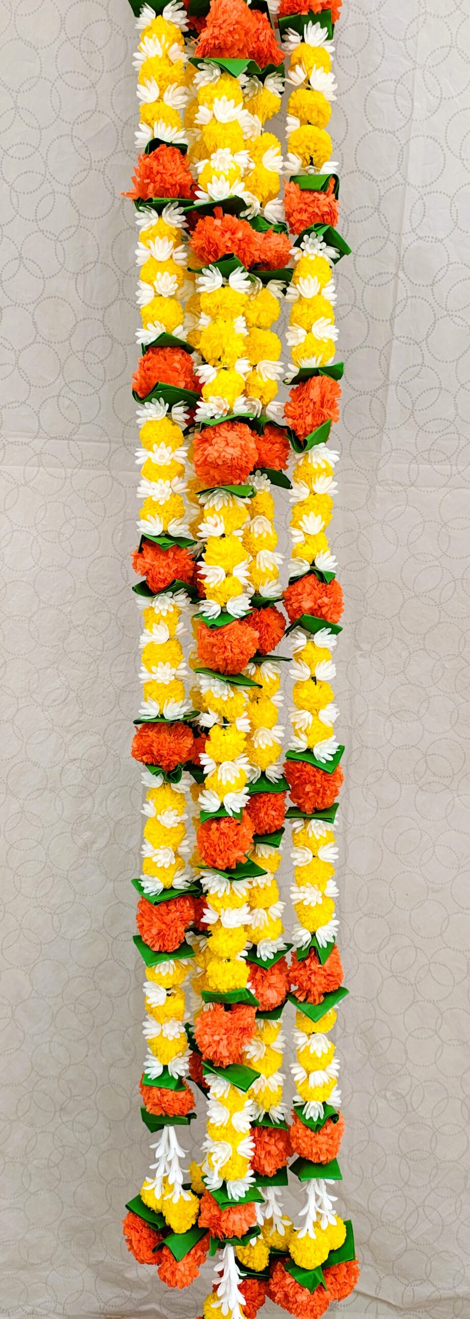 Pair of Marigold Garlands Studded with Mogra and Lily Tassels