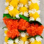 Pair of Marigold Garlands Studded with Mogra and Lily Tassels