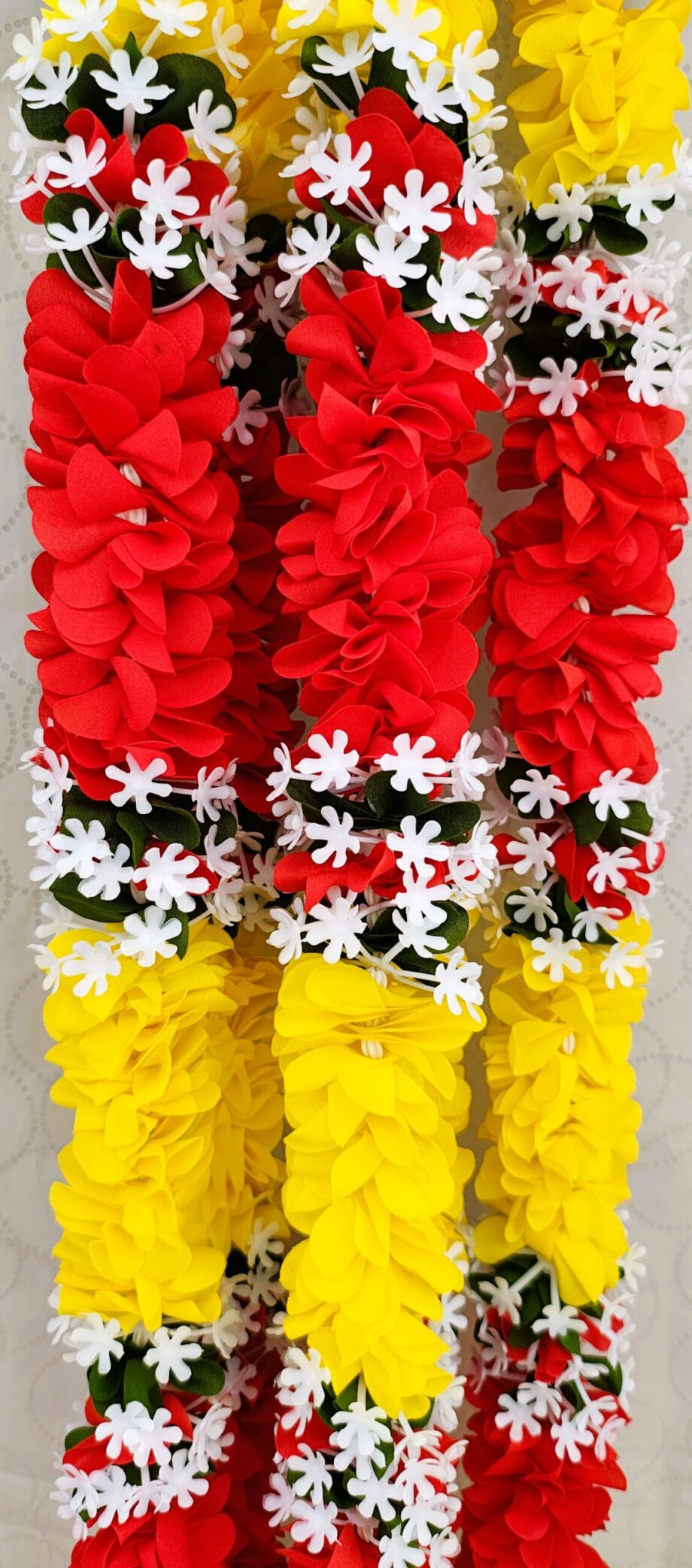 Pair of Red & Yellow Petal Garlands with Lily Tassels