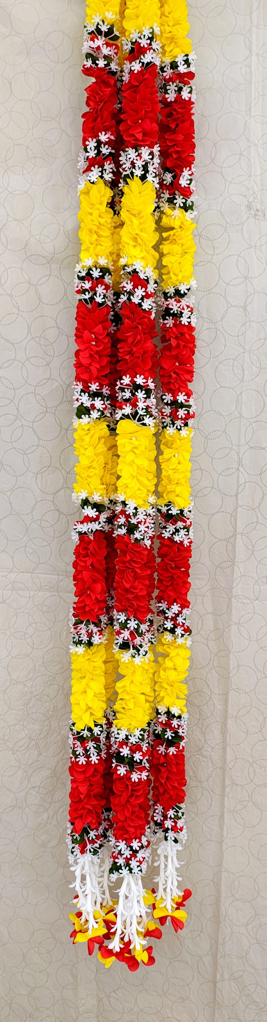 Pair of Red & Yellow Petal Garlands with Lily Tassels