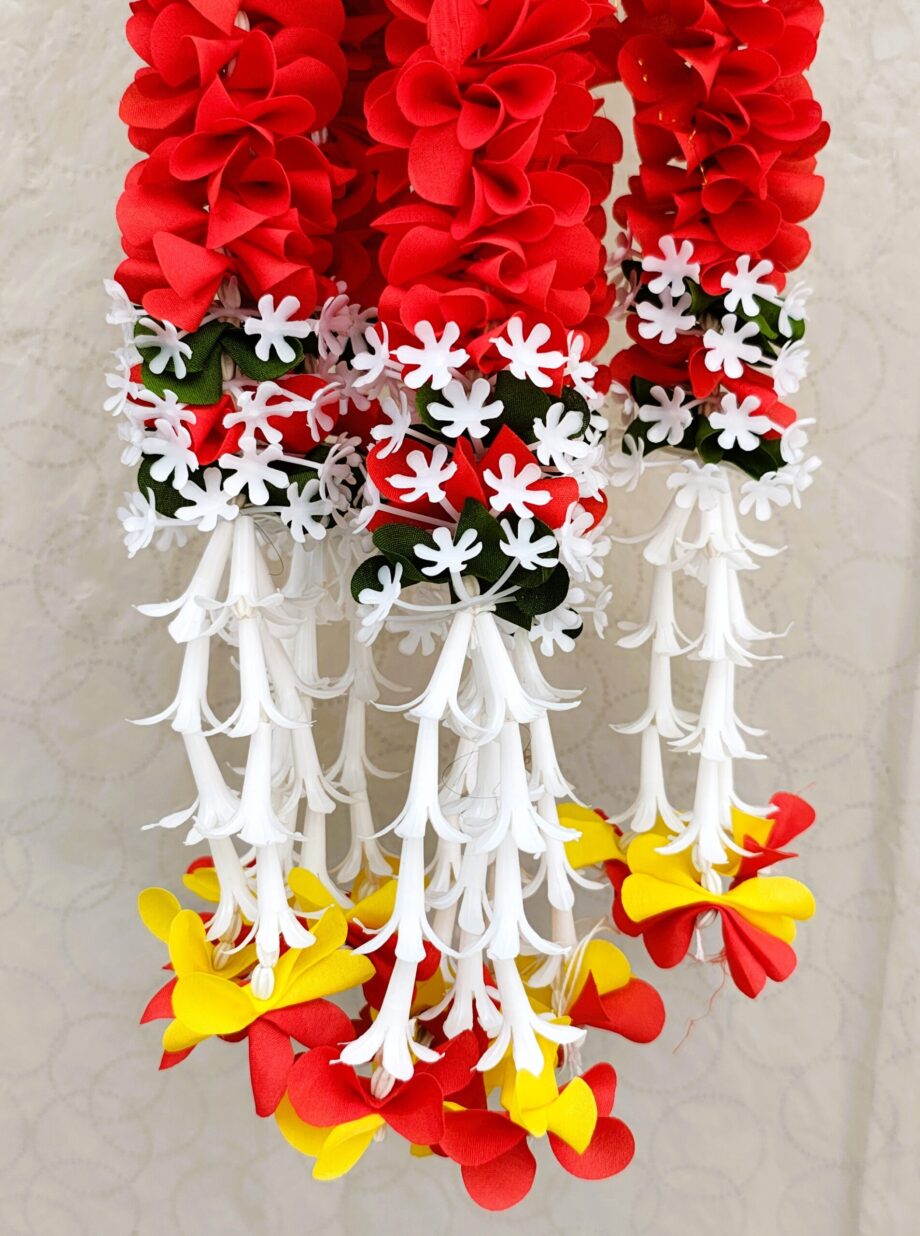 Pair of Red & Yellow Petal Garlands with Lily Tassels