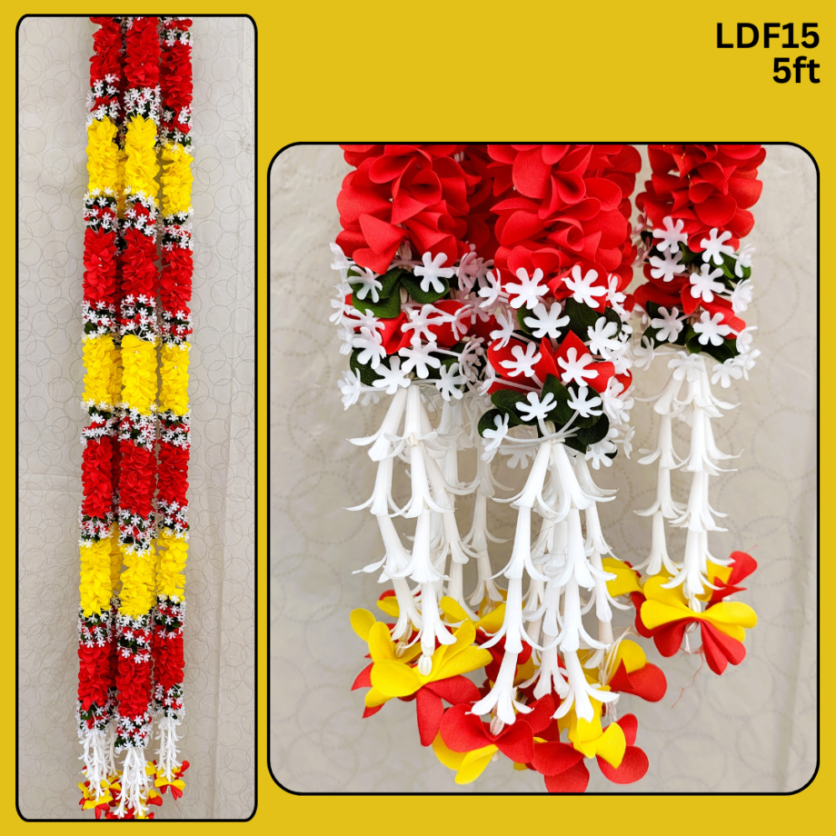Pair of Red & Yellow Petal Garlands with Lily Tassels