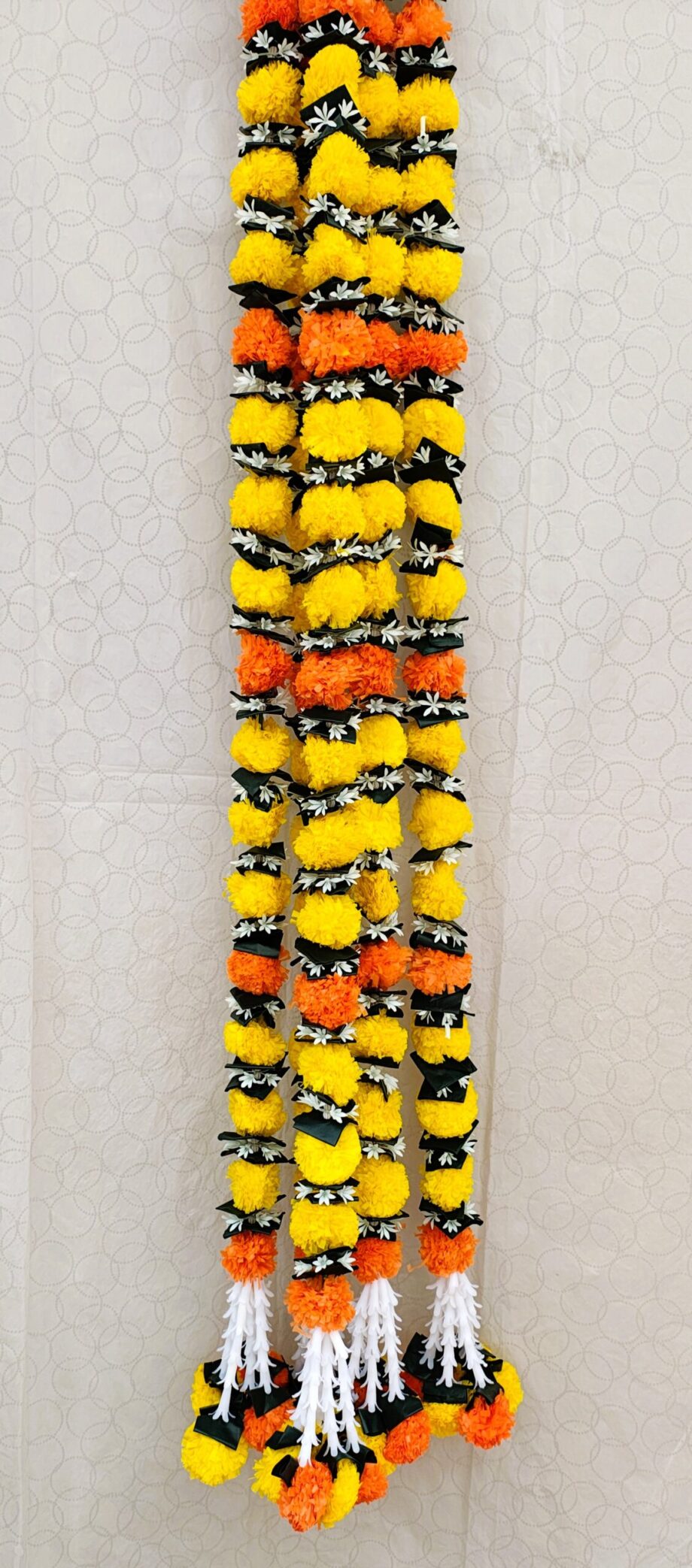 Pair of Yellow with Orange Marigold Garlands with Lily Tassels
