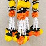 Pair of Yellow with Orange Marigold Garlands with Lily Tassels