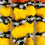 Pair of Yellow with Orange Marigold Garlands with Lily Tassels