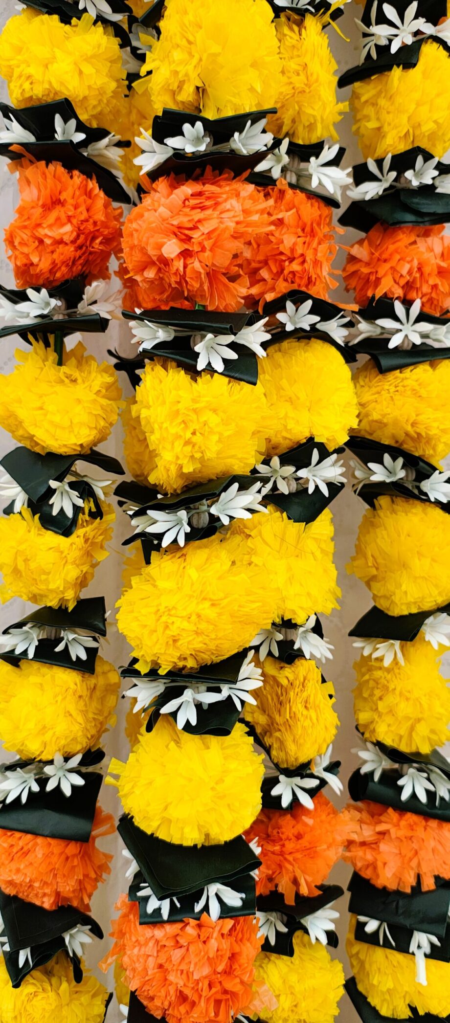 Pair of Yellow with Orange Marigold Garlands with Lily Tassels
