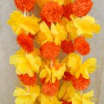 Pair of Orange Marigold Garlands Studded with Yellow Hibiscus