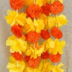 Pair of Orange Marigold Garlands Studded with Yellow Hibiscus