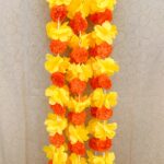Pair of Orange Marigold Garlands Studded with Yellow Hibiscus