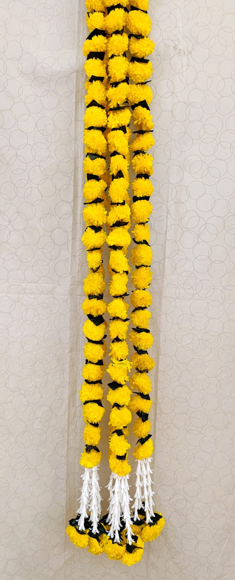 Pair of Yellow Marigold Garlands with Lily Tassels