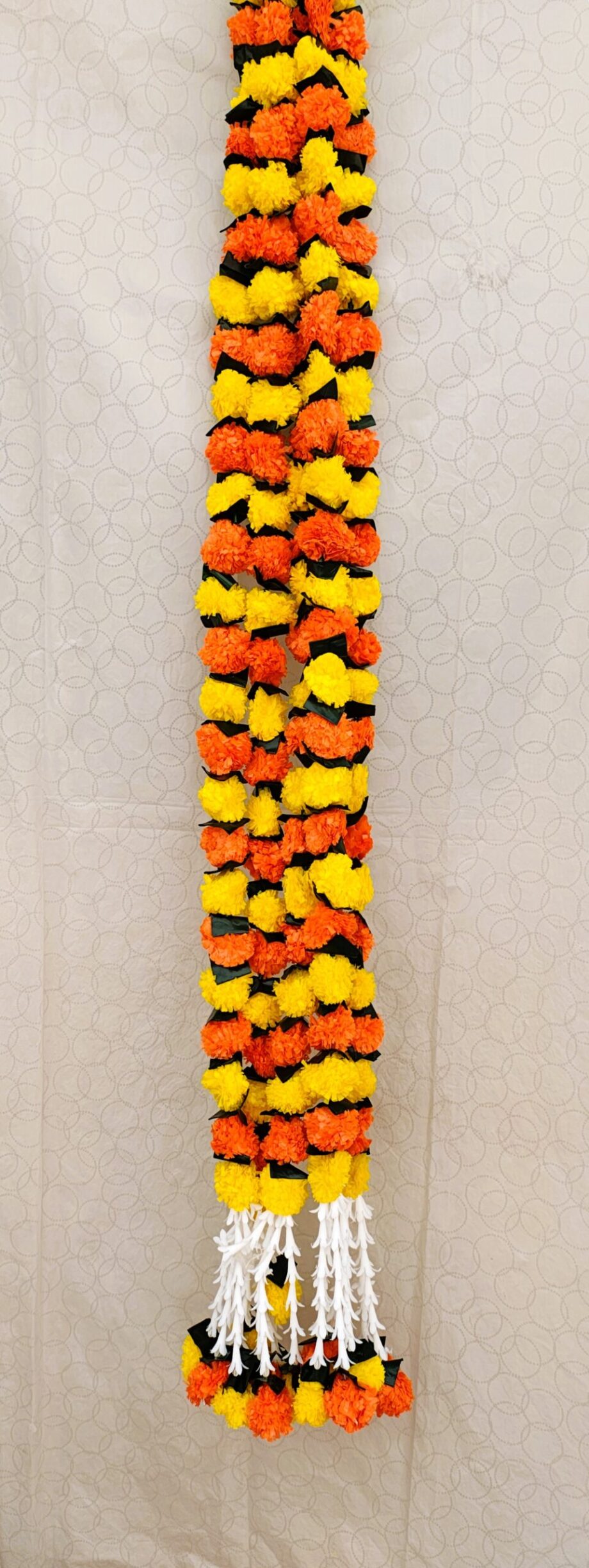 Pair of Orange & Yellow Marigold Garlands with Lily Tassels