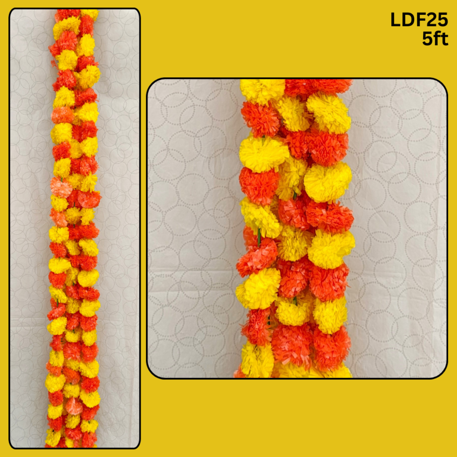 3 Pairs of Orange & Yellow Marigold Flowers Garland