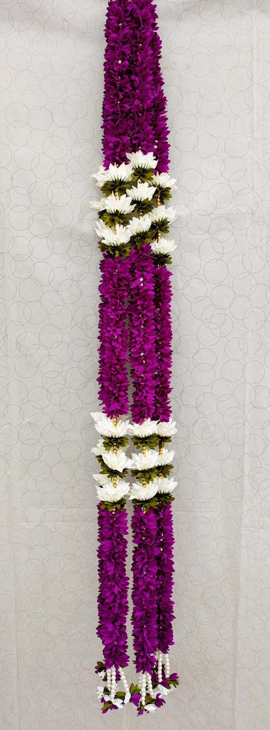 Pair of Purple Mogra with White Lotus Steps & Pearl Hangings