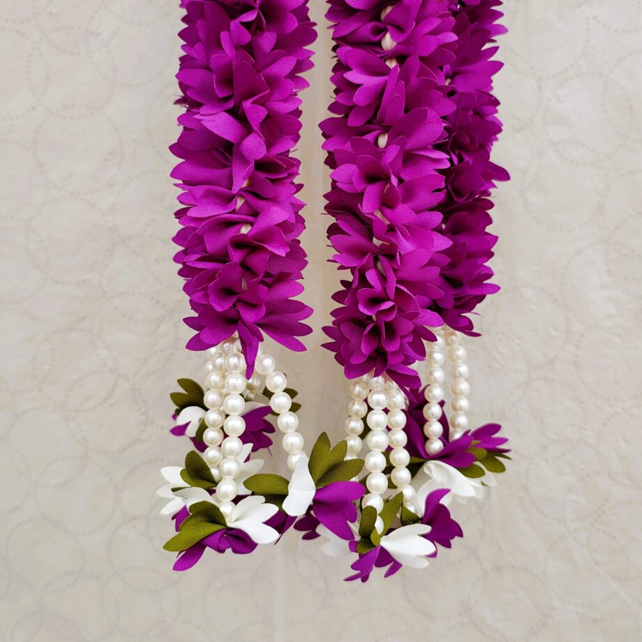 Pair of Purple Mogra with White Lotus Steps & Pearl Hangings