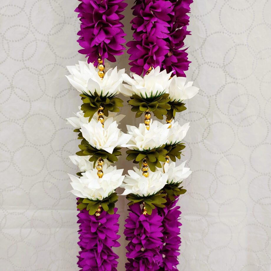Pair of Purple Mogra with White Lotus Steps & Pearl Hangings