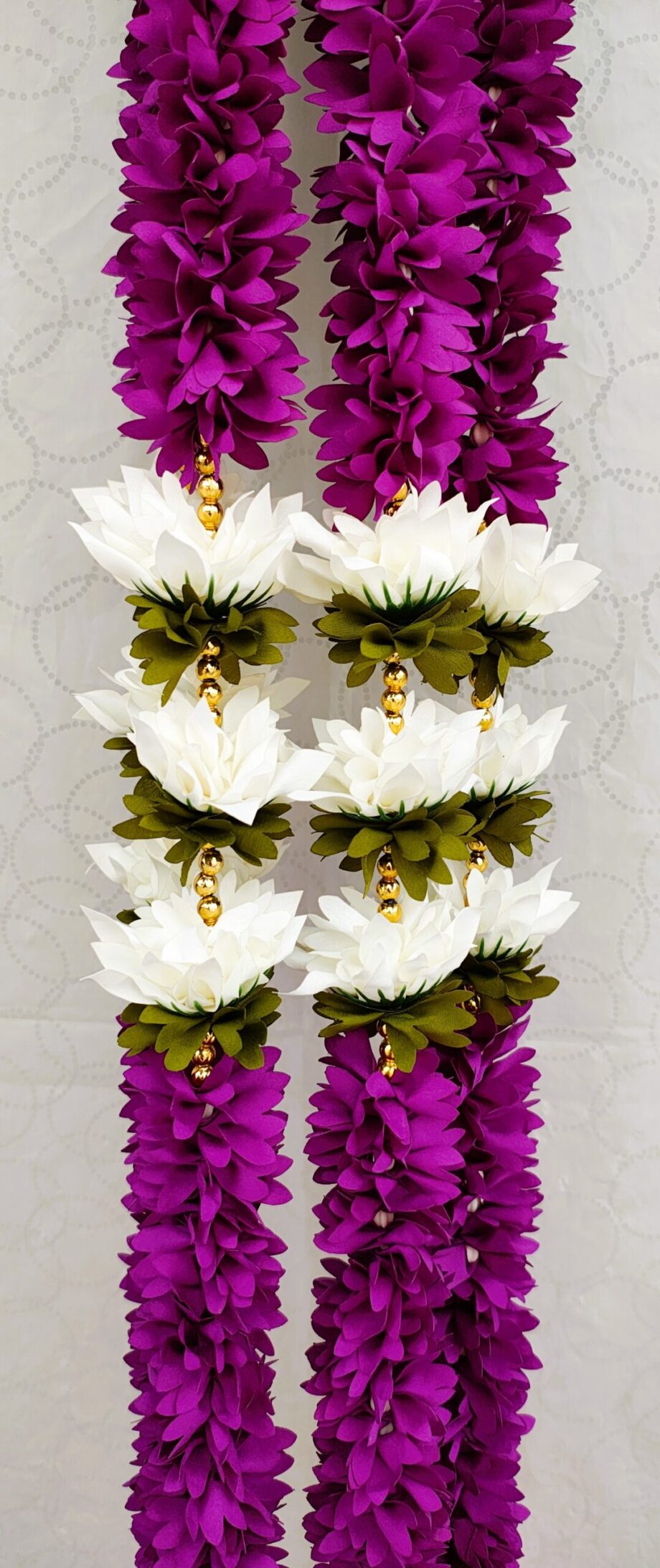 Pair of Purple Mogra with White Lotus Steps & Pearl Hangings