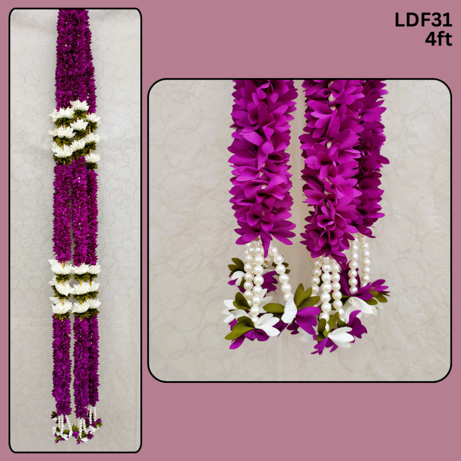 Pair of Purple Mogra with White Lotus Steps & Pearl Hangings