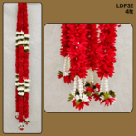 Pair of Red Mogra with White Lotus Steps & Pearl Hangings
