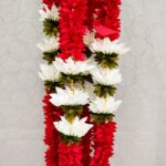 Pair of Red Mogra with White Lotus Steps & Pearl Hangings