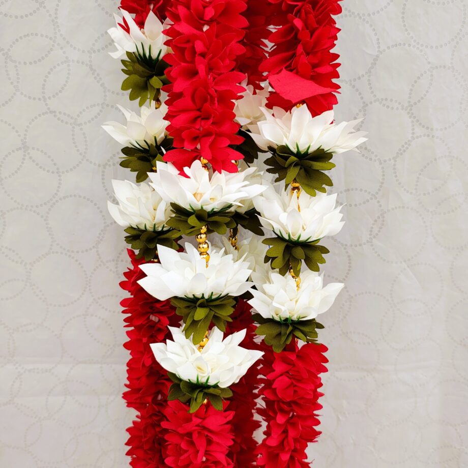 Pair of Red Mogra with White Lotus Steps & Pearl Hangings