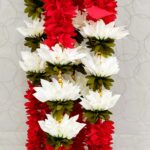 Pair of Red Mogra with White Lotus Steps & Pearl Hangings