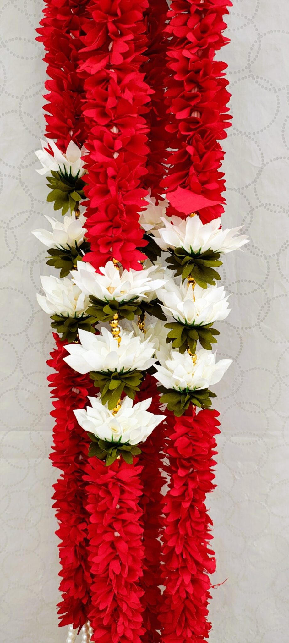 Pair of Red Mogra with White Lotus Steps & Pearl Hangings