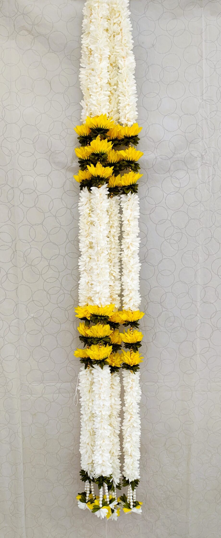 Pair of White Mogra with Yellow Lotus Steps & Pearl Hangings