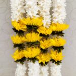Pair of White Mogra with Yellow Lotus Steps & Pearl Hangings