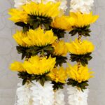 Pair of White Mogra with Yellow Lotus Steps & Pearl Hangings