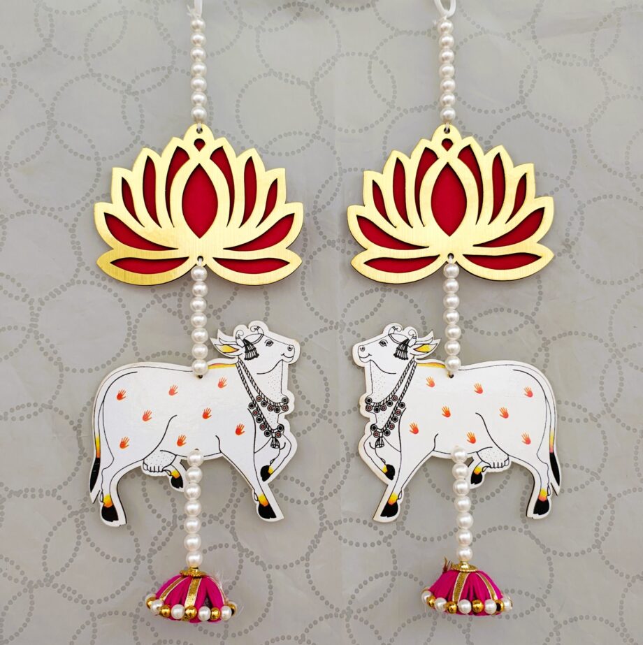 Pair of Lotus & Kamdhenu Hangings