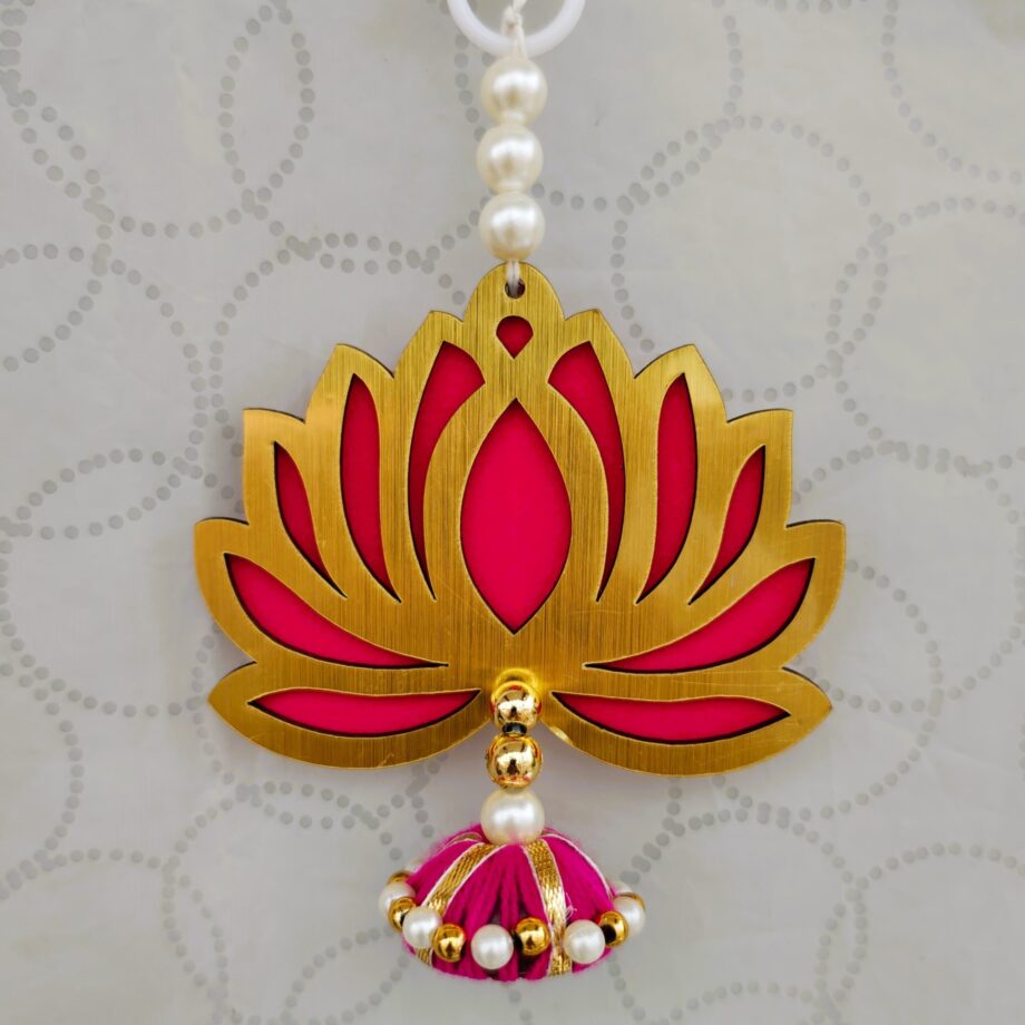 Pink Lotus Hangings with Pearl/Butta Drops (Pack of 10 Pcs)