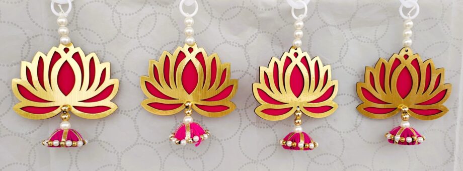 Pink Lotus Hangings with Pearl/Butta Drops (Pack of 10 Pcs)