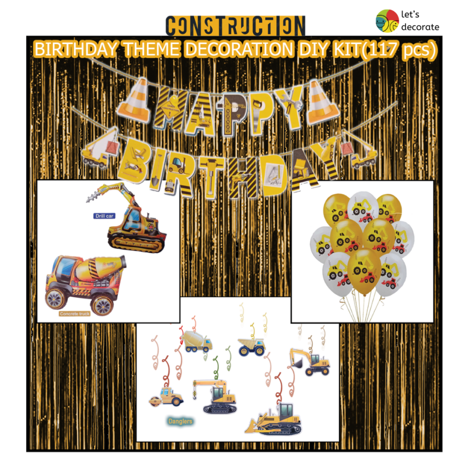 Construction Theme Birthday DIY Decoration Kit (117 pcs)