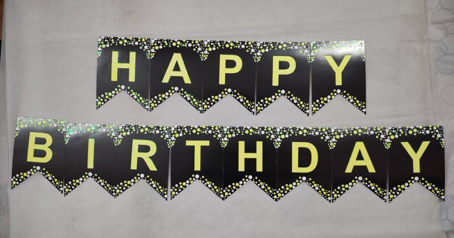 Happy Birthday banner - Black & Yellow with glitter