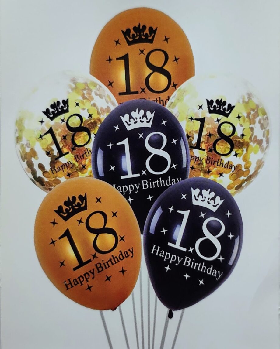 Printed 18th Happy Birthday Balloons with Confetti - 6Pcs set